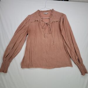 Moon River Dusty Rose Long Sleeve Blouse